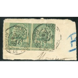 TUN003 - 11 - Obl - Non dentelé - En paire - Sur fragment - TP touchés 