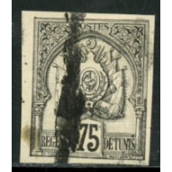 TUN009 - 19 - Obl - Essai d'Octobre 1888 75c noir annulation trait noir 